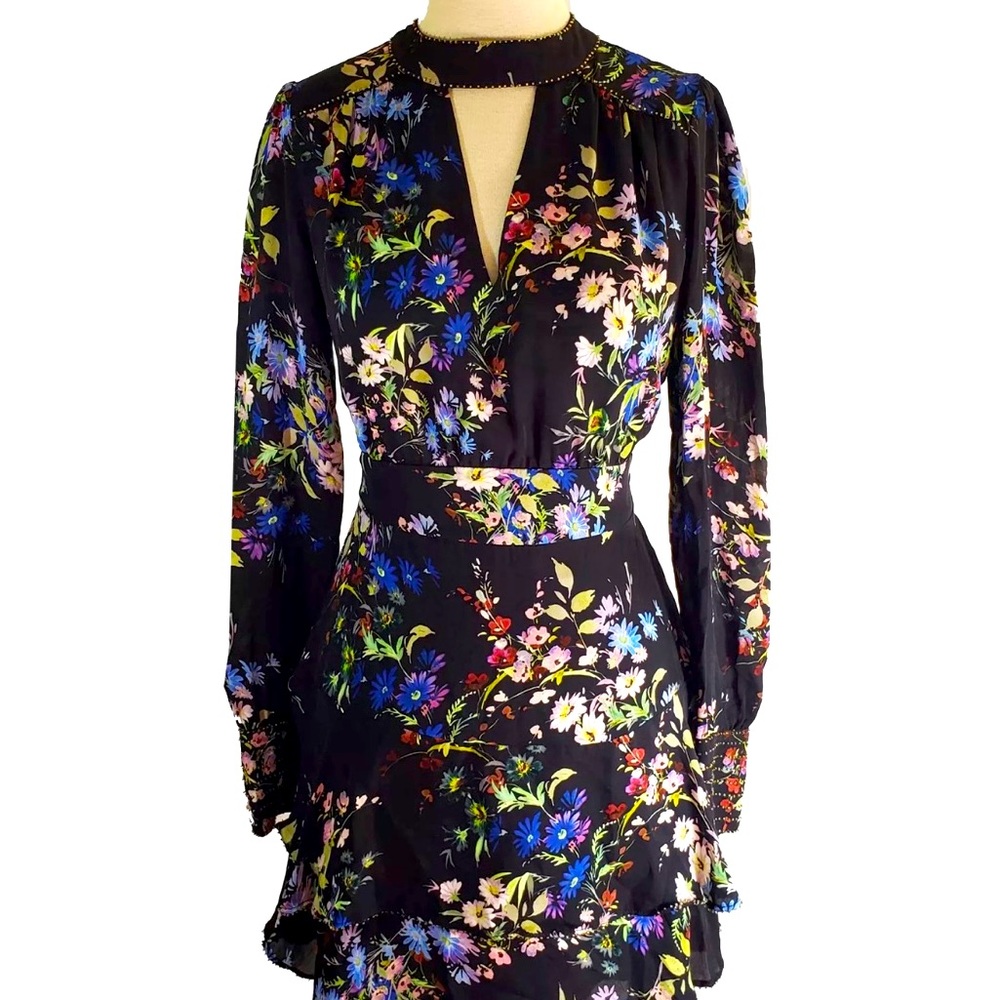 Parker black floral silk dress Size 0